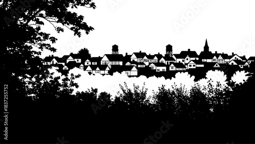 generational roots a timeless community silhouette nestled in natures embrace, isolated on transparent background