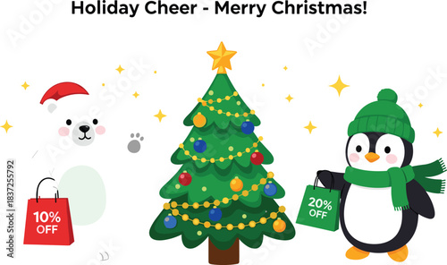 Christmas sale sign in holiday decorated boutique window, offering 50% discount for festive shopping season promotion, retail marketing.