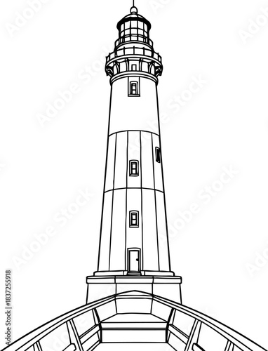 inkwashed beacon guiding lights enduring form, illuminating distant shores, isolated on transparent background