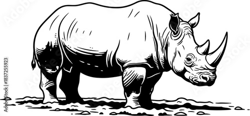 monolithic grace the rhinos indomitable spirit in graphic black and white, isolated on transparent background