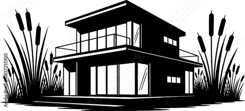 modern shores a contemporary home where architecture meets untamed wetlands, isolated on transparent background