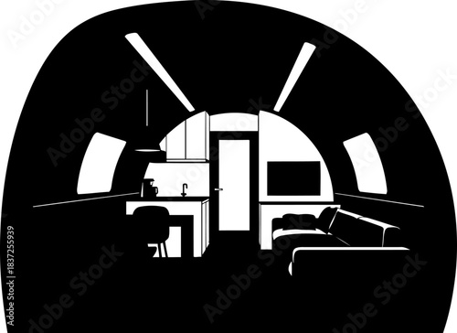 nomads haven curated comfort in a modern, spaceefficient living pod, isolated on transparent background