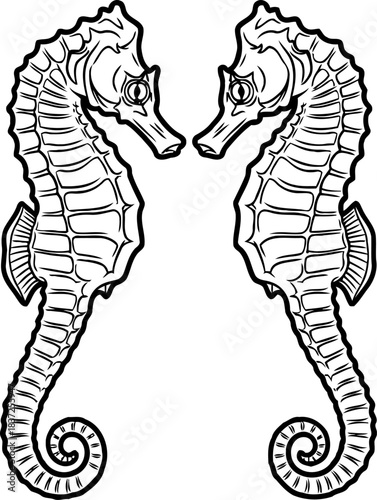 oceanic echoes mirrored seahorse elegance in a timeless aquatic dance, isolated on transparent background