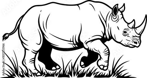 primal guardians path iconic rhinos steadfast stride across the wild horizon, isolated on transparent background