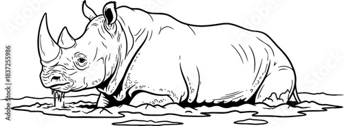 primeval might rhinos refreshing escape in the heart of nature, isolated on transparent background