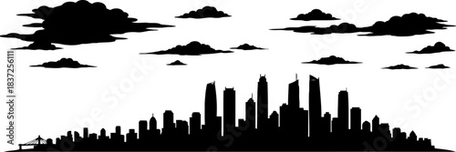 skyline vignette graphic city silhouette, a versatile emblem of urban progress, isolated on transparent background