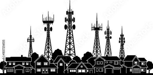 silent sentinels the digital backbone shaping our connected suburban landscapes, isolated on transparent background