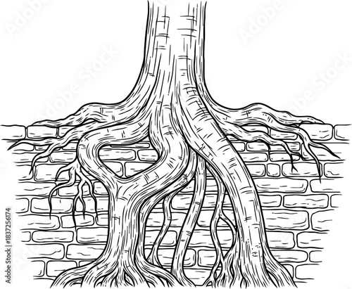 timeless tenacity natures persistent roots embracing the enduring structure, isolated on transparent background