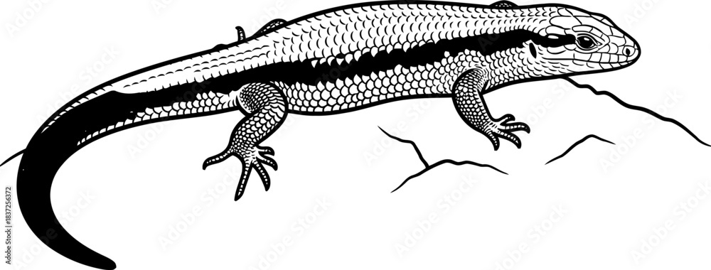 Fototapeta premium ancient echo detailed line drawing revealing the lizards enduring wilderness presence, isolated on transparent background