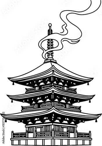 black and white japanese pagoda building clip art preview