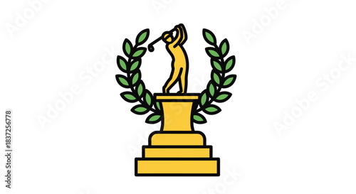 A golden trophy depicting a golfer mid-swing, framed by a laurel wreath.