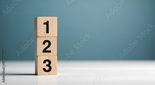 Wooden blocks stacked with numbers one two and three representing simple steps or foundational learning concepts