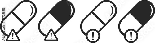 Drug Toxicity and Overdose Prevention icon set. Addiction Awareness, Poisoning Risk, and Medical Safety Signs