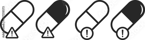 Drug Toxicity and Overdose Prevention icon set. Addiction Awareness, Poisoning Risk, and Medical Safety Signs