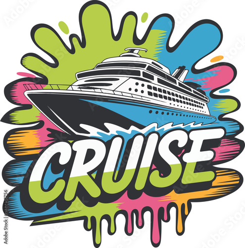 Colorful Cruise Ship Splash Art ocean liner travel