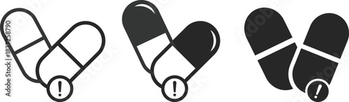 Overdose icon set. Drug Toxicity Warning symbols. Drug Safety and Harm Reduction icons collection