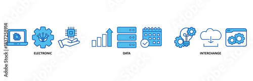 EDI icon set In Blue Style vector illustration for electronic data interchange of business documents standard format with a cloud server, exchange, database, file, chart, automation, and process icon