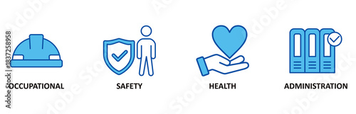 OSHA icon set In Blue Style vector illustration for occupational safety and health administration with an icon of worker, protection, healthcare, and procedure