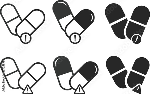 Overdose icon set. Drug Toxicity Warning symbols. Drug Safety and Harm Reduction icons collection
