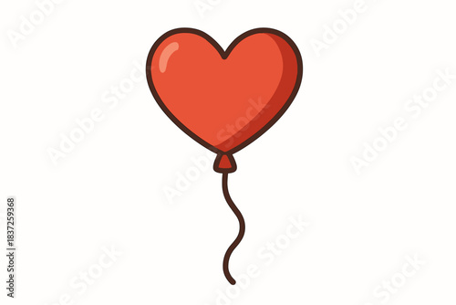 A red heart-shaped balloon with a slight sheen and a thin wavy string.