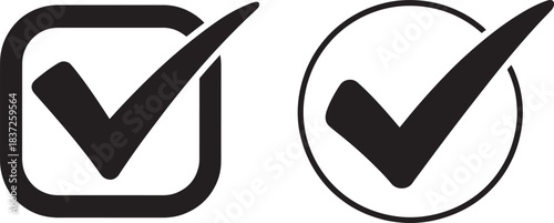Two black check mark icons in square and circle frames tick correct