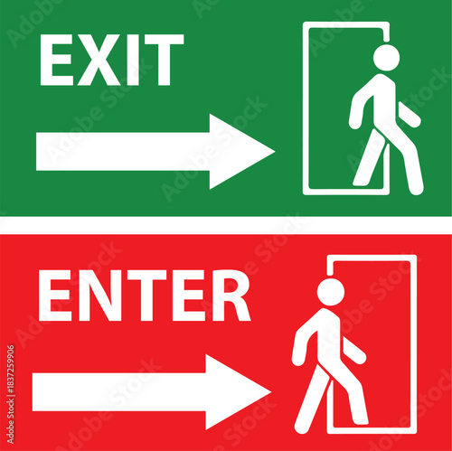 Navigational Guidance: An instructive presentation of entry and exit signage, highlighting clear directional instructions and essential safety protocols.
