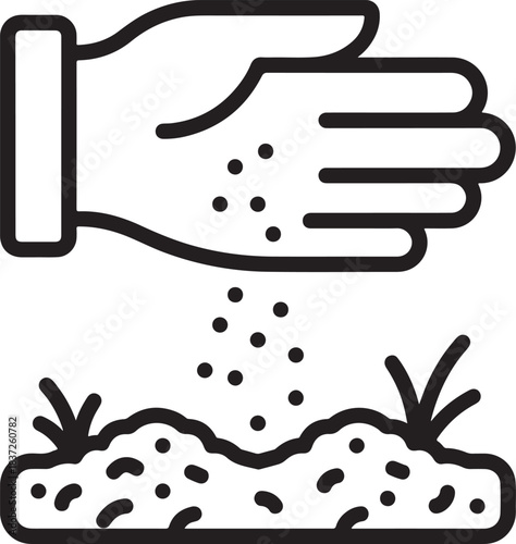 Hand sowing seeds icon. planting, gardening, agriculture concept. Vector