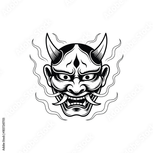 Oni Demon Face Vector Tattoo & Graphic Design Illustration