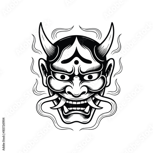 Hannya Mask Style Vector Art Traditional Japanese Demon Design