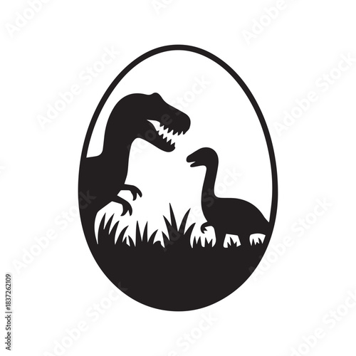 T-Rex and Baby Dinosaur Egg Silhouette VectorPrint