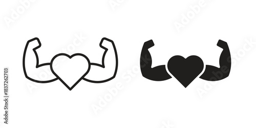 Strong heart icons set. Simple set of vector illustrations
