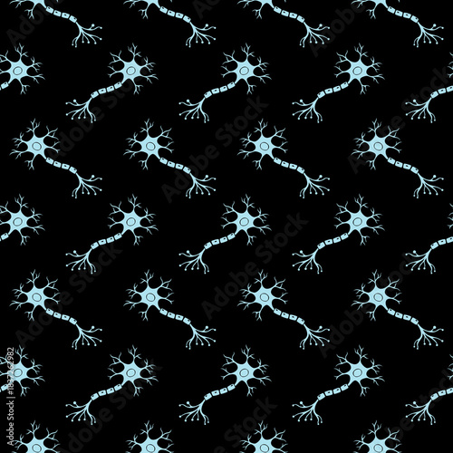 Neuron Anatomy seamless pattern isolated on black background