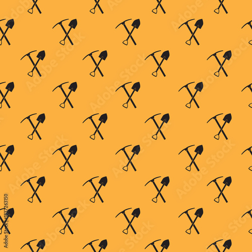 Shovel and pick seamless pattern isolated on color background