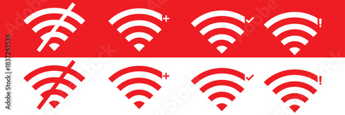 Wifi and wireless problem icon, No internet access crossed out symbol, Wifi signal icon with cross indicating no connection, Wifi and wireless problem icon or no wifi icon set