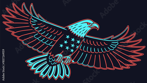 Eagle Flying with Glowing Wings on Black Background