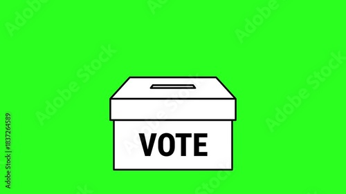 Animated vote casting scene showing a hand placing a ballot into a box. Suitable for political, election, or democracy-related media. Simple and seamless loop.