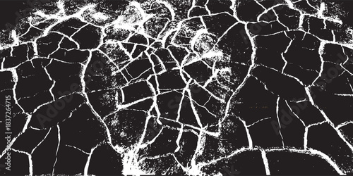 Abstract Glowing White Fractured Pattern on Dark Distressed Surface Texture.