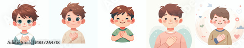 vector of a little boy putting his hand on his chest as a sign of empathy