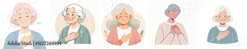 vector of a grandmother putting his hand on his chest as a sign of empathy