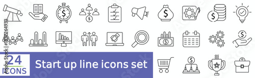 Startup icon set. Containing startup, innovation, business plan, investment, launch, funding, investor,