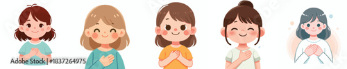 vector of a little girl putting his hand on his chest as a sign of empathy