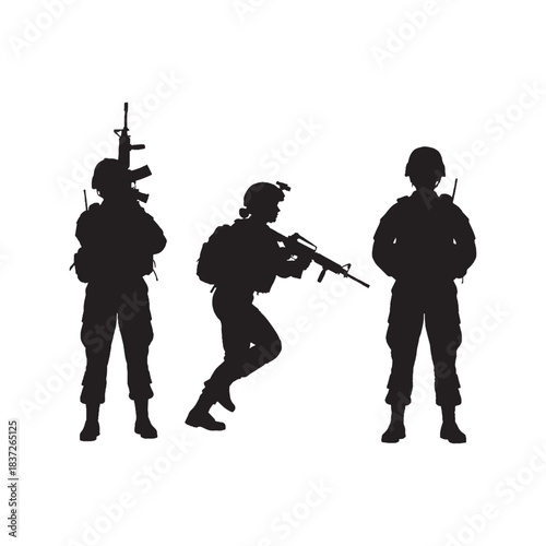 Female Soldier Silhouettes Collection,Soldier Silhouettes,Vector Soldier Silhouettes,Combat Soldier Silhouettes,female soldier vector