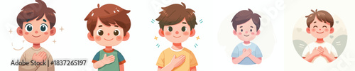 vector of a little boy putting his hand on his chest as a sign of empathy