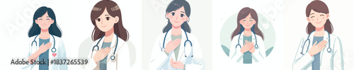 vector of a female doctor putting his hand on his chest as a sign of empathy