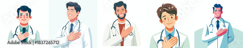 vector of a male doctor putting his hand on his chest as a sign of empathy
