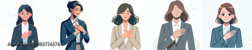 vector of a business woman putting his hand on his chest as a sign of empathy