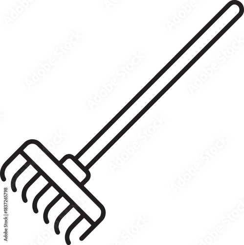 Line art icon of a garden rake for landscaping and yard tasks Vector