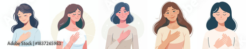 vector of a woman putting his hand on his chest as a sign of empathy
