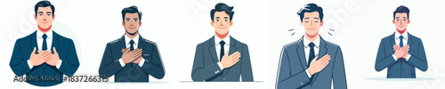 vector of a businessman putting his hand on his chest as a sign of empathy