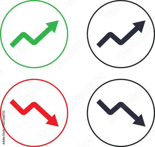 Upward and downward icon set. Increase Decrease Icons. Growth and decline signs. Vertical movement sign. Directional arrows symbols.
